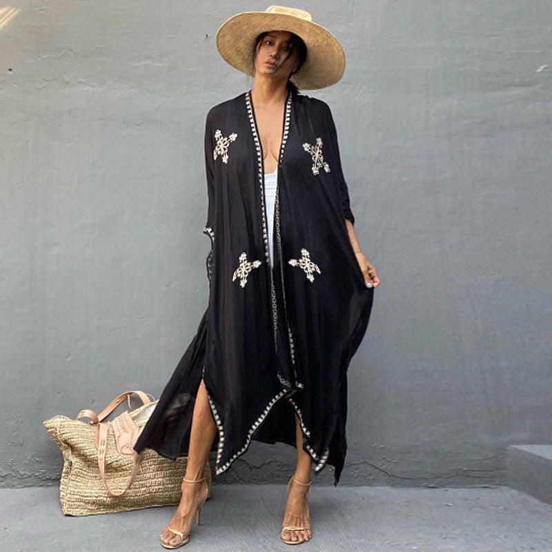 Embroidered Sun Protection Cardigan Beach Cover Up