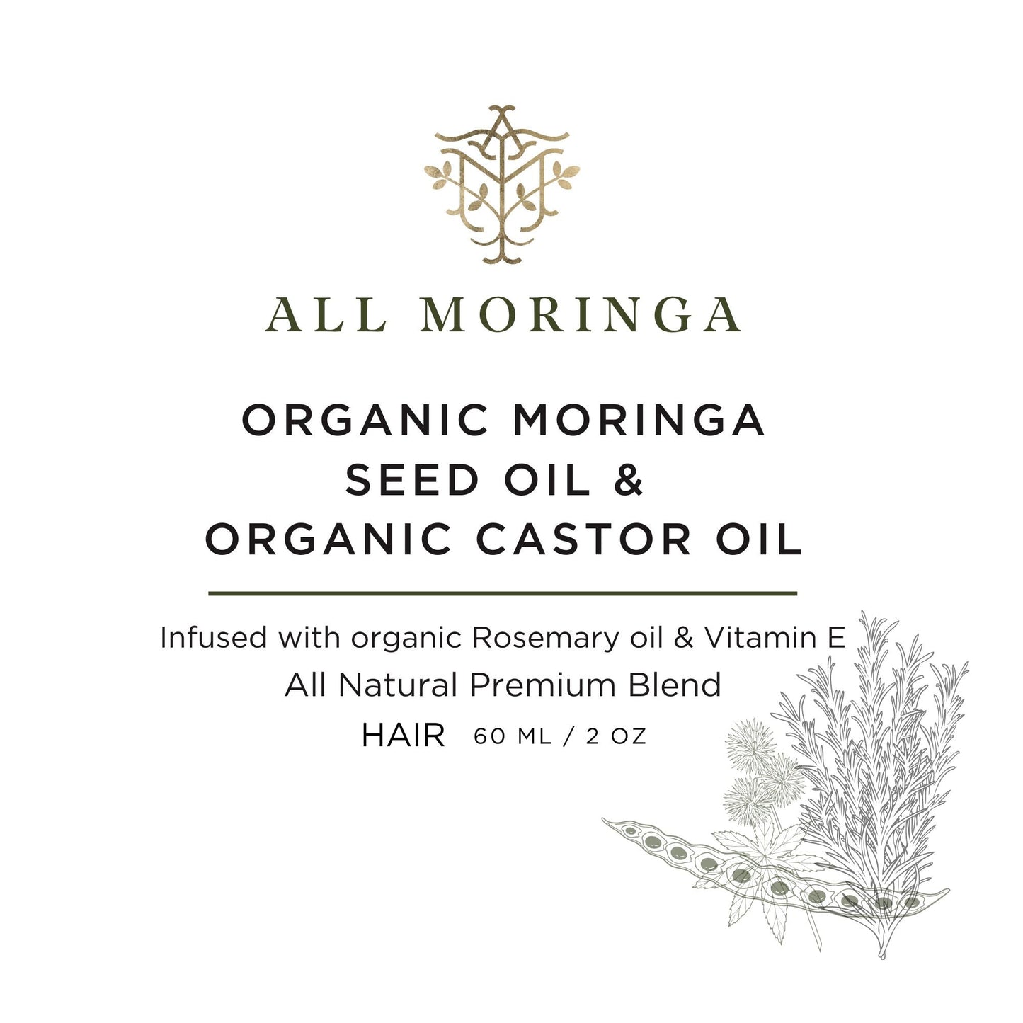 Premium Organic scalp and Hair strengthening Treatment with Moringa Seed Oil, Castor Oil, Rosemary & Vitamin E For Enhanced Scalp Nourishment, Hexane-Free 2 Ounce