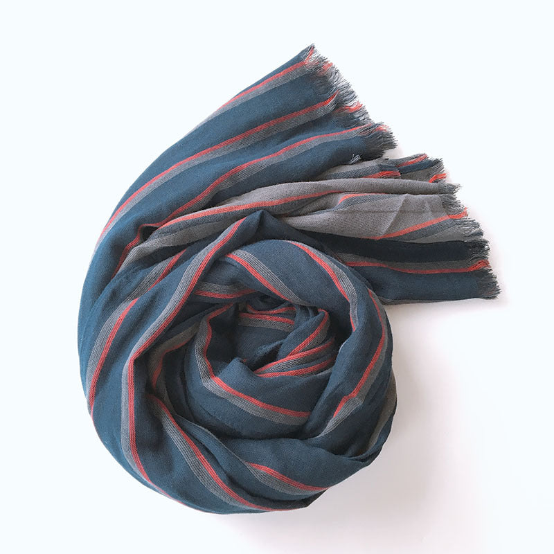 Japanese And Korean Style Men's Blue Striped Lengthened Scarf
