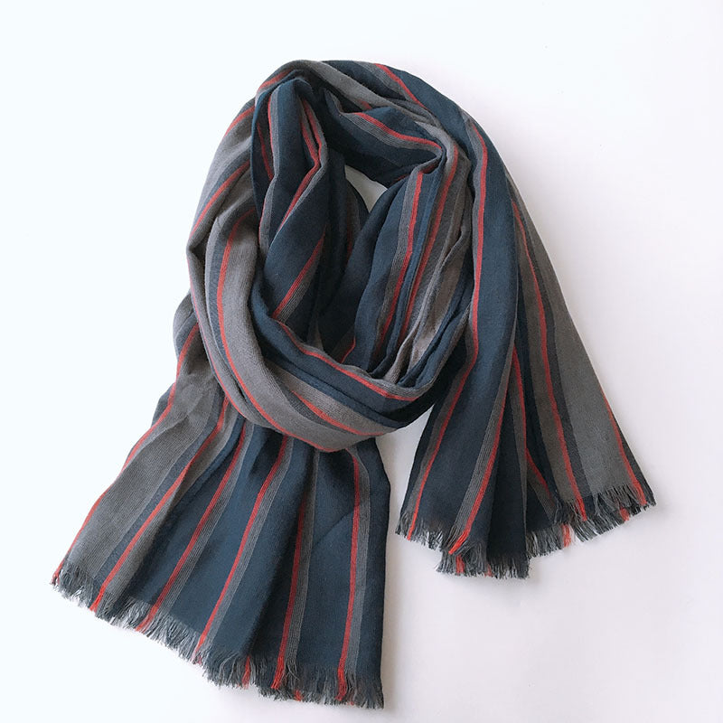 Japanese And Korean Style Men's Blue Striped Lengthened Scarf