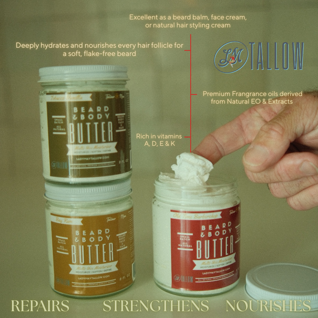 Tallow Man Bay Rum Beard + Body Butter | Men's Grooming | Grass-Fed Tallow | 9oz