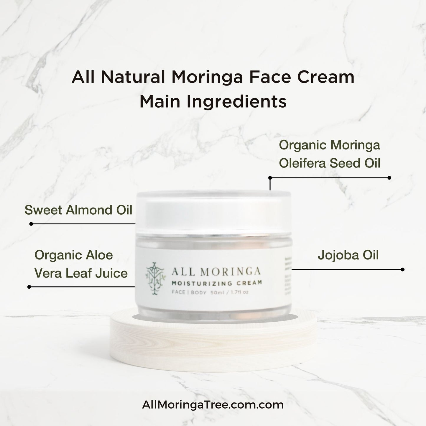 All Natural Moringa Face Cream – Lightweight Moisturizer for Sensitive Skin – Hydrating & Nourishing Formula